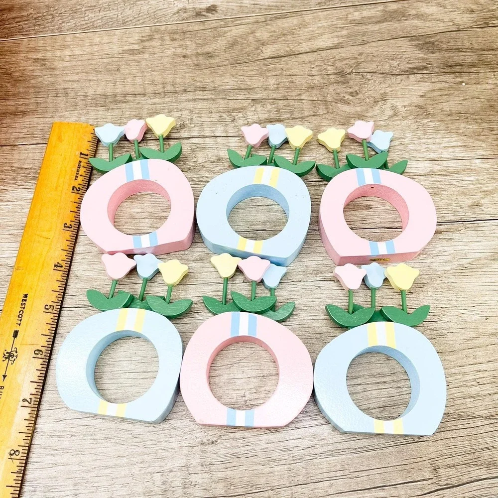 Vintage Tulip Napkin Rings - Pastel Set of 6